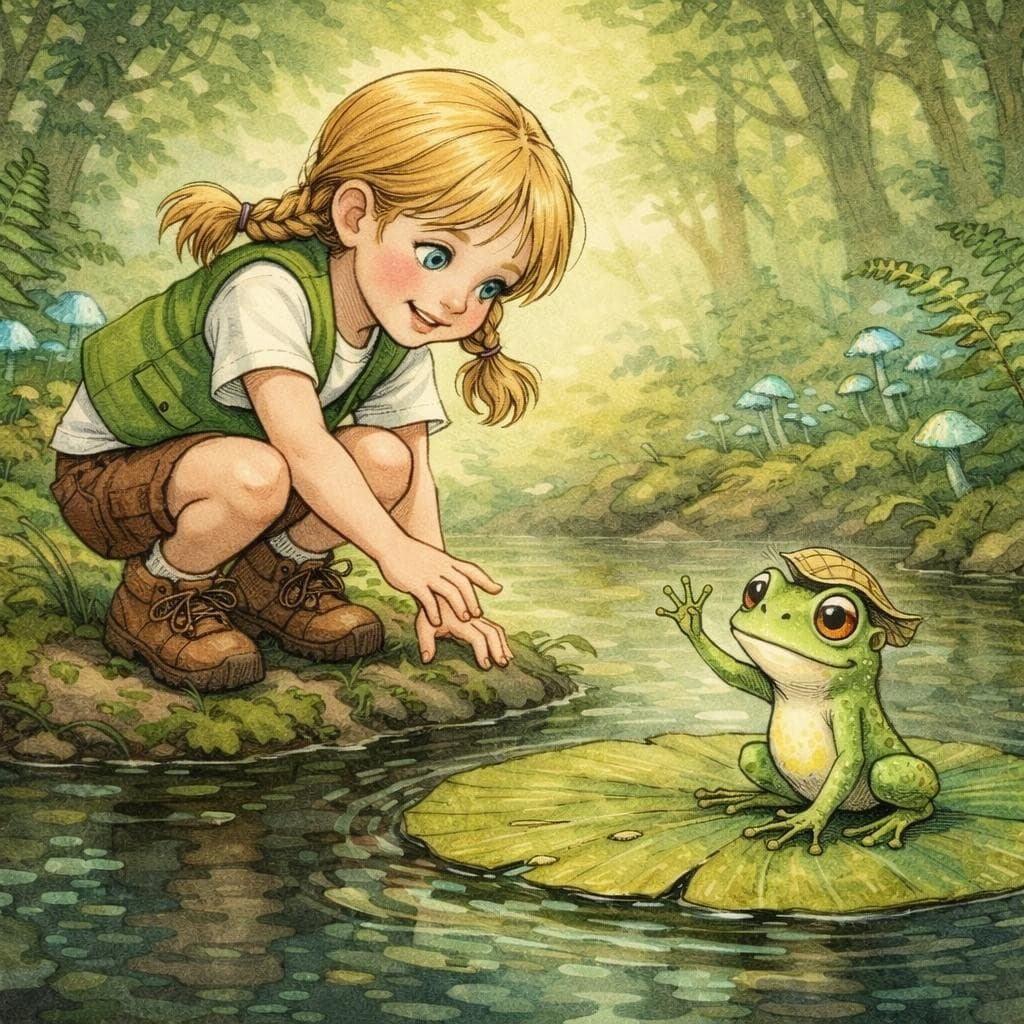 Sample page from a GrandStory book — a child on a magical adventure